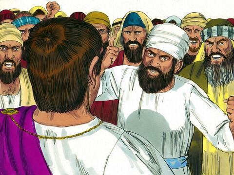 Piłat przywołał arcykapłanów, przywódców żydowskich oraz lud i powiedział: „Przesłuchałem Jezusa w waszej obecności, ale nie stwierdzam, aby był On winny tego, co Mu zarzucacie. Każę Go więc ubiczować i uwolnię”. – Slajd 3
