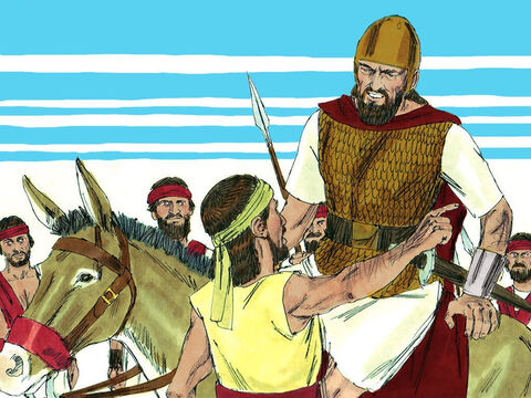 Jeroboam tymczasem urządził zasadzkę,  kazał zająć pozycje na tyłach i otoczyć armię judzką. Wojska Abiasza nie tylko były w mniejszości, ale były w potrzasku. Musiały walczyć z przodu i z tyłu. – Slajd 14