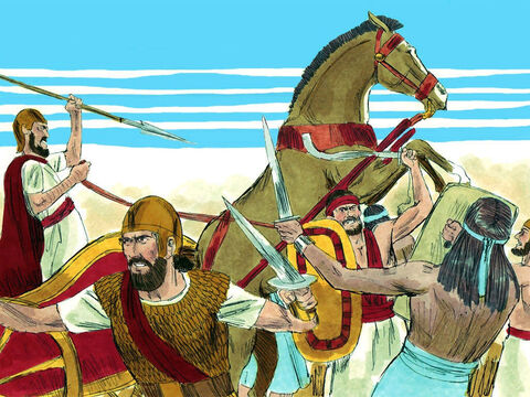 Kiedy to się stało, Pan pobił Jeroboama i armię izraelską. Izraelici rzucili się do ucieczki przed Judejczykami i wojsko Abiasza pokonało ich. W bitwie poległo około pięćset tysięcy wojowników. – Slajd 17