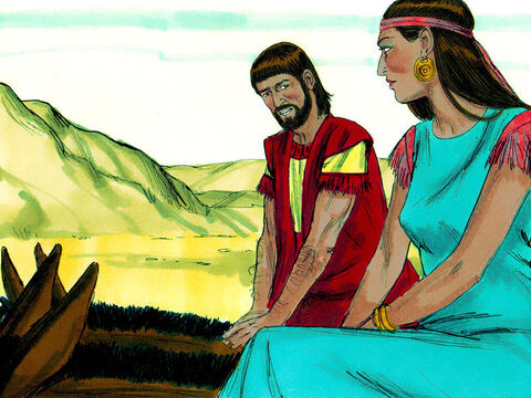 Kiedy tam dotarli, Abram zaczął się niepokoić. Jego żona Saraj była bardzo piękna. On zaś bał się, że faraon może go zabić, żeby ją poślubić. Dlatego też kazał Saraj udawać, że jest jego siostrą, a nie żoną. – Slajd 14