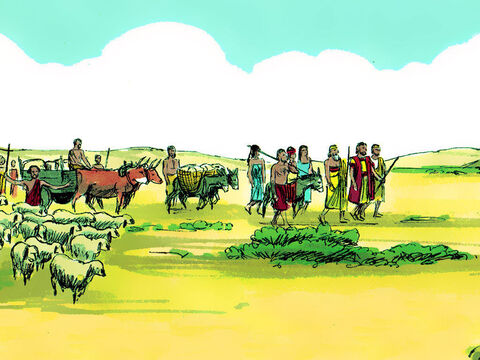 Abram wyruszył więc z powrotem do Kanaanu z całym swoim dobytkiem. – Slajd 18