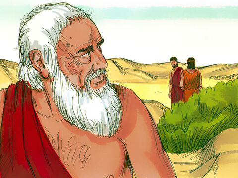 Potem dwóch z tych mężczyzn poszło w stronę Sodomy. Abraham był przejęty tą sprawą, bo wiedział, że jego bratanek Lot ze swoją rodziną zamieszkali w Sodomie. – Slajd 11