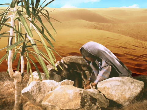 Wyczerpana i spragniona zatrzymała się przy źródle na pustyni. – Slajd 8