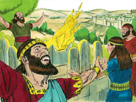 Król Achaz (735–715 przed Chr.) został królem Judy w wieku 20 lat. Odwrócił się jednak od Boga i zaczął czcić Baala oraz inne fałszywe bożki. Lud zaś naśladował jego zły przykład. – Slajd 1