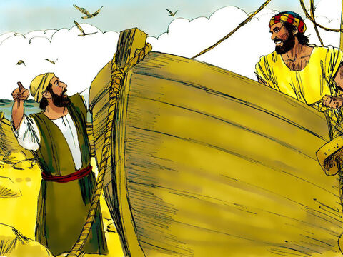Andrzej odszukał swojego brata Szymona i powiedział mu: „Znaleźliśmy Mesjasza!”. A potem zaprowadził Szymona do Jezusa. – Slajd 5