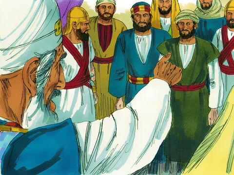 „Zakazaliśmy wam surowo nauczać o Jezusie, a wy opowiadacie o Nim po całej Jerozolimie i chcecie nas obarczyć winą za Jego śmierć” – powiedzieli członkowie Rady. <br/> – Slajd 6
