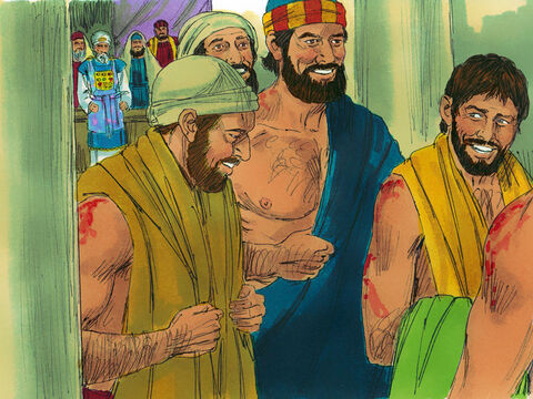 Apostołowie wyszli z sali obrad i nie użalali się nad sobą – przeciwnie, cieszyli się, że Bóg uznał ich za godnych, by cierpieć dla Jezusa. Nie przestawali też codziennie głosić, że Jezus jest Mesjaszem.<br/> – Slajd 11