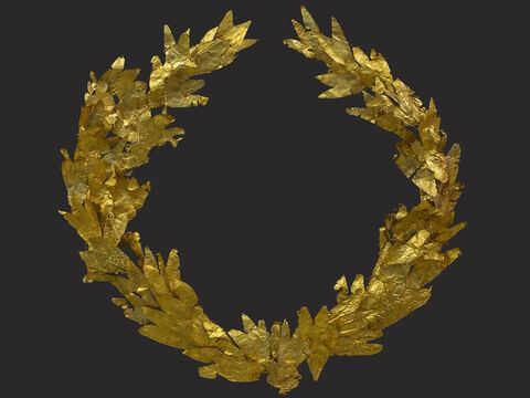 Zdjęcie przedstawiające złoty wieniec laurowy wręczany zwycięzcom na greckich wydarzeniach lekkoatletycznych. Paweł odnosi się do korony zwycięzcy (Stephanos) w 1 Koryntian 9:25 i 2 Tymoteusza 2:5. – Slajd 19