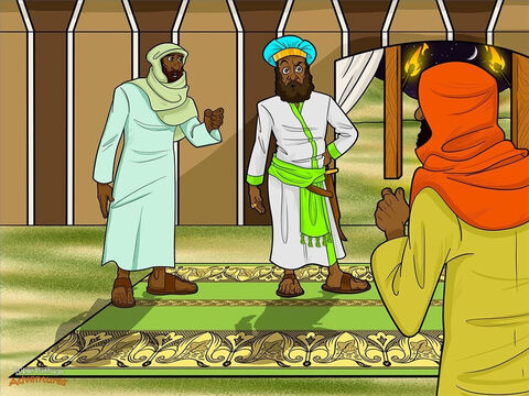 Następnego ranka Balaam powiedział do posłańców: „Wracajcie do domu, Bóg nie pozwolił mi przekląć Izraelitów”. Moabici byli zdziwieni tymi słowami i zawołali: „Ale król da ci za to dużo pieniędzy, będziesz bogaty!”. Jednak Balaam przecząco pokręcił głową: „Mógłbym pójść tylko gdyby Bóg mi na to pozwolił”.<br/>Posłańcy próbowali jeszcze namawiać Balaama, ale nie byli w stanie go przekonać. Wspięli się więc na swoje wielbłądy i odjechali do Moabu.<br/>Król Balak zdziwił się widząc, że Balaam nie przybył z posłańcami. Myślał, że prorok nie pogardzi bogactwem i uznaniem.<br/>Posłańcy powiedzieli królowi: „Jahwe nie pozwolił mu przeklinać Izraelitów. Staraliśmy się go przekonać, ale nadaremno”.<br/>Król nerwowo chodził tam i z powrotem. Potrzebował pomocy Balaama i to szybko! Nagle zatrzymał się i powiedział: „Mam pomysł. Zaoferujmy Balaamowi jeszcze więcej pieniędzy, żeby tylko przeklął Izraela”. <br/>Tym razem król wysłał do Balaama jeszcze ważniejszych posłańców niż za pierwszym razem. – Slajd 4