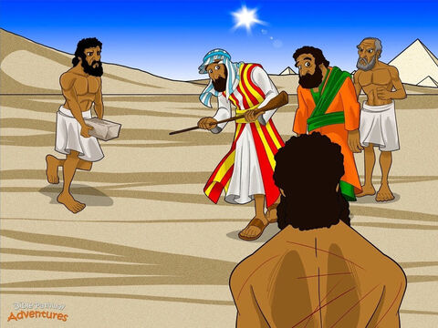 Jednak Jahwe zatwardził serce faraona, tak że stał się on bardzo uparty. „Kim jest ten Bóg Hebrajczyków? Nie znam go i nikogo nie wypuszczę. Muszę ich mieć, żeby dla mnie pracowali!”.<br/>Faraon przemówił do swoich nadzorców nad niewolnikami: „Nie dawajcie tym leniwym Hebrajczykom żadnej słomy. Niech sami ją zdobywają. Ale i tak muszą zrobić tyle samo cegieł, co przedtem”.<br/>Hebrajscy niewolnicy rozgniewali się na Mojżesza. Zebrali się wokół niego, wygrażając pięściami i wołając: „Dzięki tobie faraon jeszcze bardziej nas gnębi. Przez ciebie nasze życie stało się gorsze!”. <br/>Mojżesz westchnął i wpatrywał się w niebo: „Jahwe, dlaczego mnie posłałeś? – zapytał. – Faraon tylko pogarsza sytuację. W ogóle nie pomogłeś swojemu ludowi!”.<br/>„Poczekaj, a zobaczysz – odpowiedział mu  Jahwe. – Kiedy z nim skończę, faraon ucieszy się, że mój lud odchodzi. Teraz idź i powiedz znowu faraonowi, żeby pozwolił odejść mojemu ludowi”. – Slajd 11