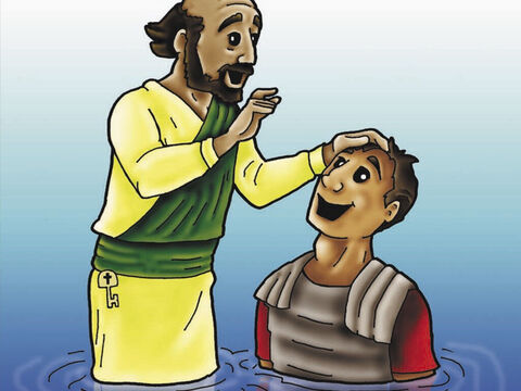 Strażnik i cała jego rodzina uwierzyli w Jezusa Chrystusa jako swego Pana i Zbawiciela, i zostali ochrzczeni. – Slajd 5