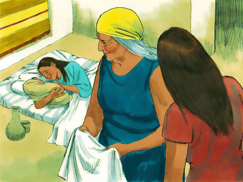 Kobietom hebrajskim przy porodach pomagały dwie położne: Szifra i Pua.<br/> – Slajd 8