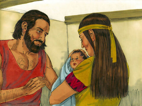 W tym czasie pewien Izraelita z plemienia Lewiego ożenił się z kobietą z tego samego plemienia. Jakiś czas później urodził im się syn i przez trzy miesiące ukrywali go przed Egipcjanami. – Slajd 13