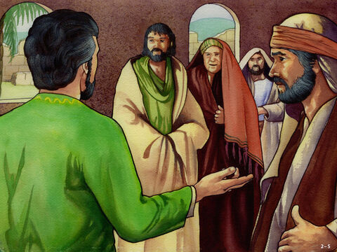 Następnego dnia Nehemiasz zwołał ludzi i oznajmił: „Widzicie, w jakim jesteśmy kłopocie: Jerozolima leży w gruzach, a jej bramy zostały spalone ogniem. Chodźcie, odbudujmy mury Jerozolimy, a nie będziemy już w niesławie”.<br/>Zachęcił ich, wyjaśniając, jak Pan pomógł mu uzyskać zgodę króla Persji na odbudowę. Król dostarczył też drewna ze swoich lasów, którego potrzebowali.<br/>Wszyscy odpowiedzieli: „Zacznijmy odbudowę”.<br/>Gdy Sanballat, Tobiasz i ich przyjaciel Geszem usłyszeli, że praca została rozpoczęta, szydzili z Żydów i pytali: „Czy zamierzacie zbuntować się przeciwko królowi Persji?”.<br/>Nehemiasz odpowiedział: „Bóg nieba da nam powodzenie. Jesteśmy Jego sługami i zaczniemy odbudowę. Co do was, nie macie żadnego działu w Jerozolimie ani żadnego roszczenia czy historycznego prawa do niej”. – Slajd 5