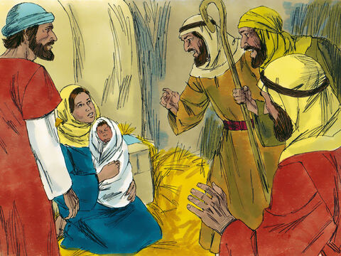 Pobiegli więc do Betlejem i znaleźli tam Marię, Józefa i Niemowlę leżące w żłobie. – Slajd 7