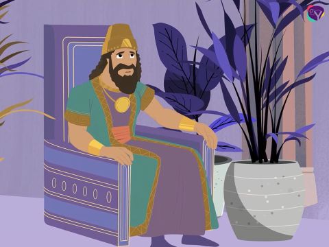 „To był mój sen, Danielu. Teraz proszę, wyjaśnij mi go”. Bóg wyjaśnił Danielowi znaczenie snu, ale ten bał się powiedzieć o tym królowi. Król Nebukadnessar nakazał jednak Danielowi wyjawić mu znaczenie snu. – Slajd 8