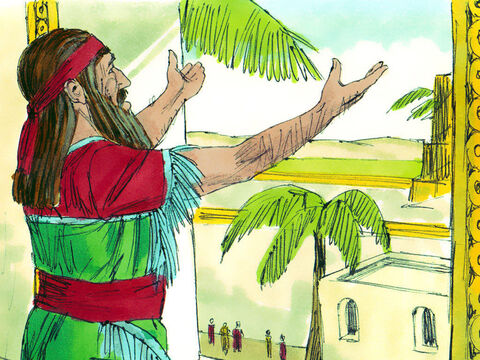 Daniel przebywał w Babilonii, kiedy władzę nad tym państwem przejęli Medowie i Persowie. Każdego dnia modlił się do Boga, zwrócony w stronę Jerozolimy i swojej ojczyzny. – Slajd 1