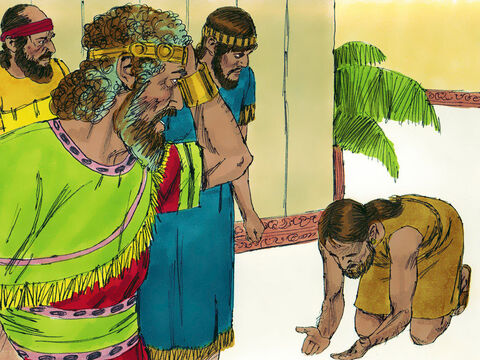 Wkrótce do Dawida dotarł człowiek z wiadomością: „Lud izraelski stanął po stronie Absaloma”. Wtedy król postanowił uciekać z miasta, wraz ze swoimi domownikami i sześciusetosobową armią.<br/> – Slajd 15