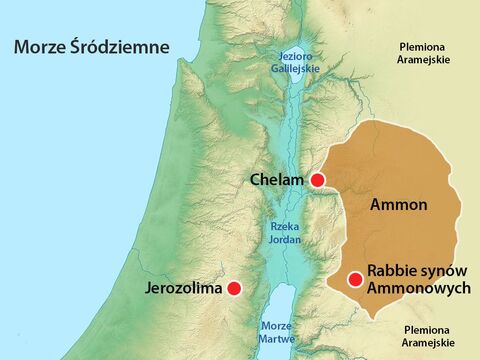 Joab wrócił do Jerozolimy, a gdy zobaczyli to Aramejczycy, którzy zostali rozgromieni przez Izraelitów, znów się zebrali. Posłali posłów do Aramejczyków zamieszkujących drugą stronę rzeki Eufrat i wezwali ich na pomoc. – Slajd 11