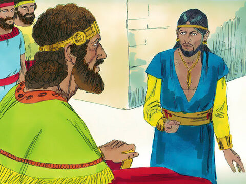 Król Dawid dowiedział się, że umarł król Ammonitów, Nachasz, a następcą tronu został jego syn, Chanun. – Slajd 1