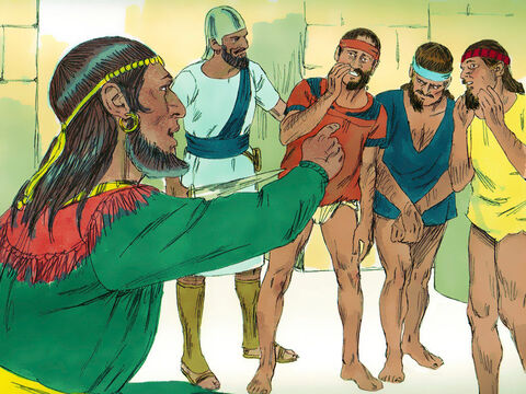 Król Chanun znieważył więc posłów izraelskich – ogolił im brody do połowy, poobcinał ich szaty aż do pośladków i tak ich odesłał. – Slajd 4