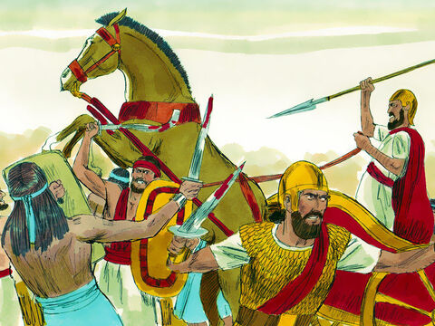 Joab i jego wojska wyruszyły do walki z Aramejczykami, a ci uciekli przed nimi. – Slajd 8