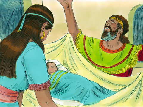 Po odejściu Natana dziecko Batszeby i Dawida zachorowało. Król błagał Boga, aby je oszczędził – pościł i leżał na podłodze w worze pokutnym. – Slajd 17