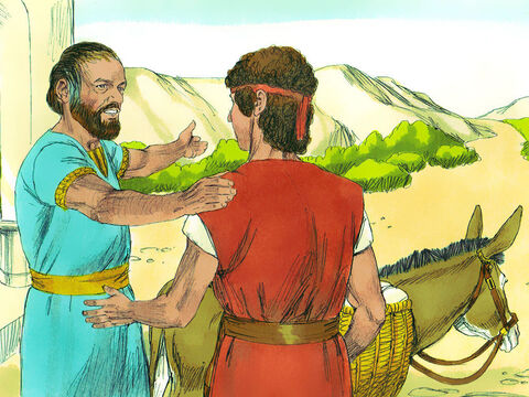Pewnego dnia Jesse powiedział do Dawida:  „Weź to prażone zborze oraz bochenki chleba i zanieś swoim braciom do obozu. Dla dowódcy zaś weź dziesięć kawałków sera. Dowiedz się, jak się mają i przynieś od nich żołd".<br/> – Slajd 8