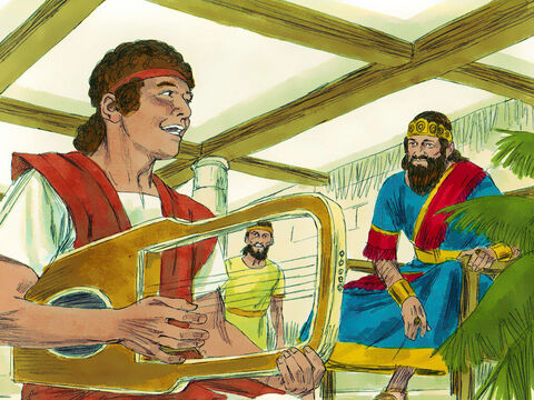 Ilekroć Saula nękał zły duch, Dawid grał na harfie i król doświadczał ulgi. – Slajd 2