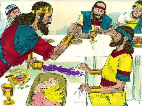 Saul wybuchnął gniewem na Jonatana: „Synu buntowniczy! Wiem, że jesteś po stronie Dawida, ku swojej własnej hańbie. Jak długo on żyje, ty nie zostaniesz królem. Poślij po niego, abym go zabił”.<br/> – Slajd 18