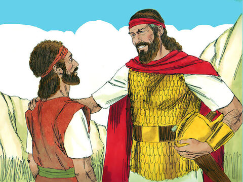 Saul powiedział Dawidowi, że wie, iż na pewno to on będzie następnym królem Izraela. Poprosił go też, aby nie zabijał jego potomstwa i nie wytracił jego imienia, kiedy już zostanie królem. Dawid przysiągł to Saulowi. Potem król wrócił do domu, a Dawid pozostał w En-Gedi. – Slajd 16