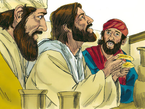 Gdy zasiedli do stołu, ich towarzysz podróży wziął chleb, pobłogosławił, przełamał i zaczął im podawać. Wtedy otworzyły im się oczy i rozpoznali Go – to był Jezus! – Slajd 11
