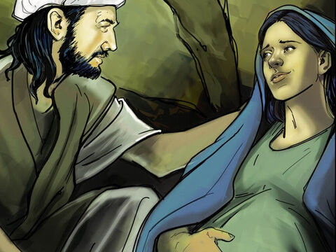 Józef przygotował, na ile pozwalały na to warunki, wygodne miejsce dla Marii. – Slajd 7