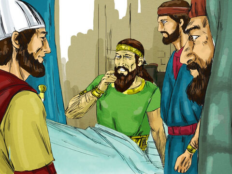 Pewnego dnia Achazjasz wypadł przez okno swojej górnej komnaty w Samarii i rozchorował się. Niepewny swojej przyszłości wezwał posłańców i powiedział do nich: „Idźcie do Belzebuba, boga Ekronu, i zapytajcie go, czy wyzdrowieję z tej choroby”. – Slajd 3