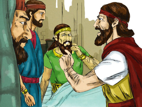Eliasz przekazał choremu królowi wiadomość od Boga: „Czy nie ma Boga w Izraelu, że wysłałeś posłańców, żeby zasięgnąć rady Belzebuba? Ponieważ to zrobiłeś, już nigdy nie opuścisz łóżka, na którym leżysz, bo na pewno umrzesz!”. – Slajd 13