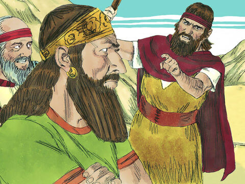 Kiedy król zobaczył Eliasza, zarzucił mu, że to on jest przyczyną nieszczęść w Izraelu, ale prorok odpowiedział: „To nie ja jestem sprawcą nieszczęść Izraela, tylko ty i dom twojego ojca, bo porzuciliście przykazania Pana i zaczęliście oddawać cześć Baalowi”. – Slajd 8