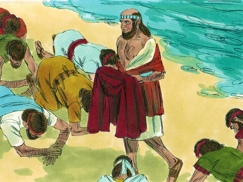 Uczniowie proroccy z Jerycha, którzy to zobaczyli, powiedzieli: „Duch Eliasza spoczął na Elizeuszu!”. Wyszli mu więc naprzeciw i pokłonili się aż do ziemi. Mimo że doradzał im, aby nie szukali Eliasza, oni uparli się. Myśleli, że Pan uniósł go i zostawił na jednej z gór albo w jednej z dolin. Przez trzy dni szukali proroka, ale go nie znaleźli. – Slajd 13