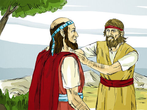 Eliasz podszedł do Elizeusza i zarzucił na niego swój płaszcz. Był to znak, że Elizeusz został wybrany przez Boga. Miał być prorokiem, który pewnego dnia przejmie zadania Eliasza. Elizeusz pozostawił swoje woły i pobiegł za Eliaszem. – Slajd 3
