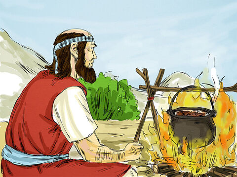 Spalił narzędzia, których wcześniej używał do orania pola i nad tym ogniem ugotował mięso zabitej pary wołów. Od tego momentu nie mógł już powrócić do swojego dawnego życia. – Slajd 5