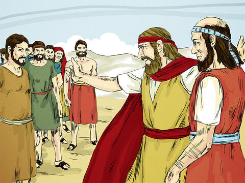 Po jedzeniu i pożegnaniach Elizeusz wyruszył w drogę z Eliaszem, żeby wykonywać nową pracę, którą wybrał dla niego Bóg. – Slajd 7