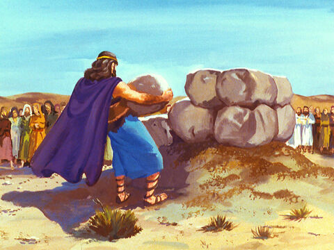 Najpierw Eliasz wziął dwanaście kamieni i odbudował zepsuty ołtarz Pana. – Slajd 33