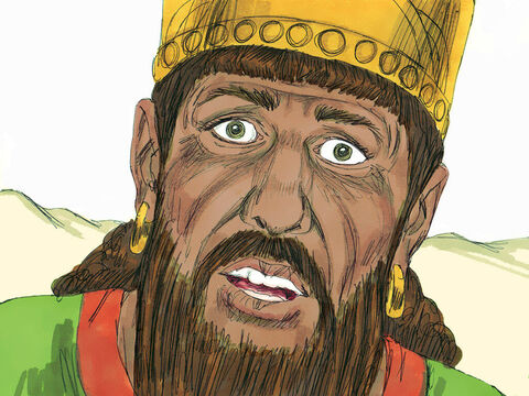 Król Achab wszędzie poszukiwał Eliasza, ale nie mógł go jednak znaleźć. Prorok ukrywał się przy potoku Kerit, z którego pił wodę, a żywności dostarczały mu kruki. – Slajd 2