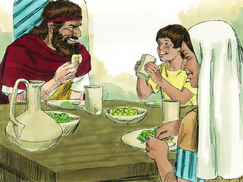 Kobieta posłuchała proroka. Wykorzystała ostatnią porcję mąki i oliwy, aby przygotować dla nich posiłek. – Slajd 8