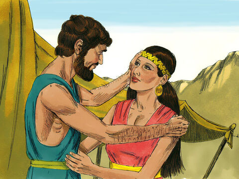 Izaak miał 40 lat, kiedy ożenił się z Rebeką. Przez następnych 20 lat modlił się o dziecko, bo jego żona była niepłodna. – Slajd 1
