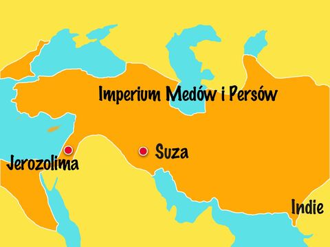 Achaszwerosz był władcą Medów i Persów. Jego Imperium składało się ze 127 prowincji i sięgało od Etiopii aż do Indii. Mieszkało tam również wielu Żydów. – Slajd 2