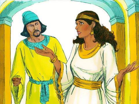Hatak przekazał to Esterze, a ona odpowiedziała: „Każdy mężczyzna i kobieta, którzy bez wezwania wejdą do króla na dziedziniec wewnętrzny, mają być zabici, chyba że król wyciągnie ku nim złote berło, wtedy nie zginą. Mnie nie wzywano do króla już od trzydziestu dni”. – Slajd 5