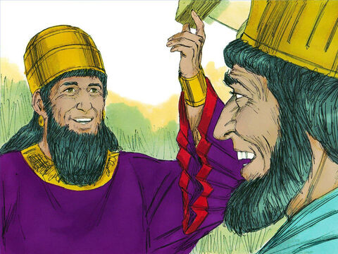 Król zapytał Hamana: „Co należałoby zrobić dla człowieka, którego król pragnąłby szczególnie wyróżnić?”. Haman pomyślał, że król chce wyróżnić właśnie jego, dlatego odpowiedział: „Należałoby ubrać go w szatę królewską, w którą ubiera się król i osiodłać konia, którego dosiadał król”. – Slajd 17