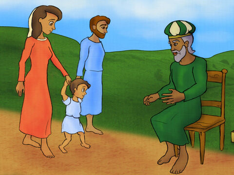 Kiedy Samuel był jeszcze małym dzieckiem, Anna i Elkana zabrali go na święto. Podziękowali Bogu za swojego syna, składając ofiary  i zostawili Samuela, aby zamieszkał z kapłanem. – Slajd 8