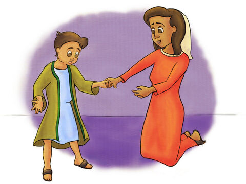 Kiedy jego matka, Anna, przychodziła w odwiedziny, zawsze przynosiła Samuelowi nową szatę. Podczas gdy Samuel i Heli oddawali cześć Bogu w świątyni, zawsze miał na sobie swoją szatę. – Slajd 3