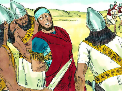 Jednak Babilończycy gonili ich i złapali w dolinie Jordanu. Król Sedecjasz został pojmany niedaleko Jerycha. Jego żołnierze opuścili go i uciekli. – Slajd 9